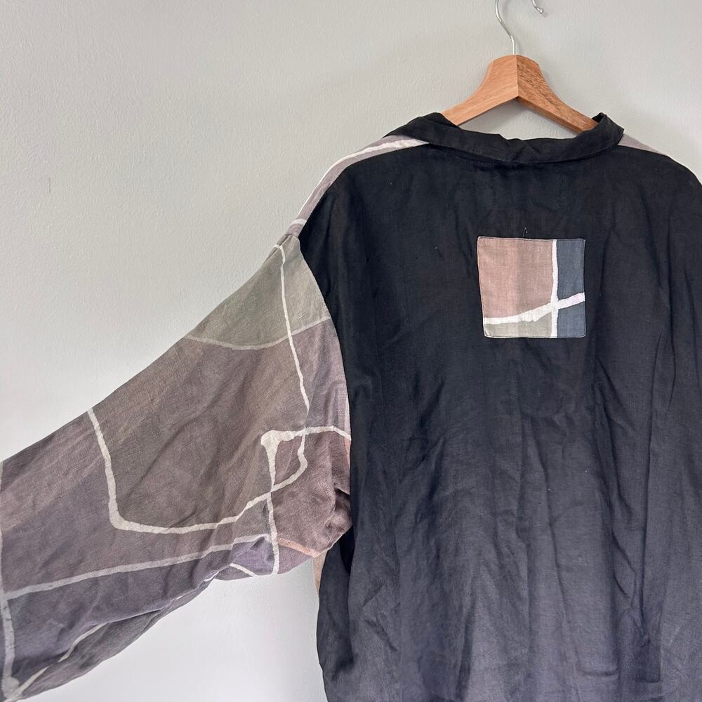 Farley Farley 100% Linen Button Down Shirt Lagenlook Art to Wear Top size Medium - Picture 6 of 8